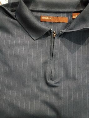 Perry Ellis Navy Short-Sleeve Zip Polo